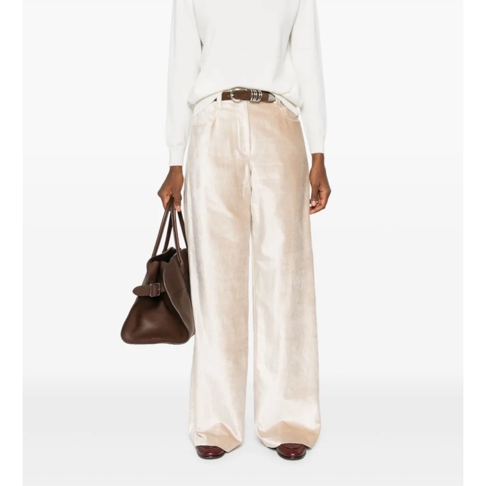Elegant Cream Velvet Wide-Leg Pants